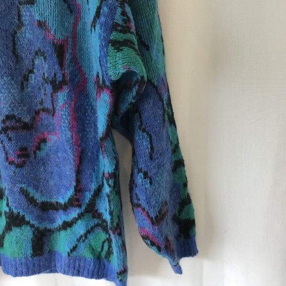 Uno&una Vintage Knit Floaral Sweater Blue Size Large Geometric - Picture 5 of 13
